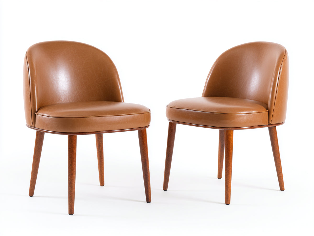 Sedia da pranzo - Legno-Ecopelle - 56x60x80 cm - Cognac-Marrone - Stile vintage moderno