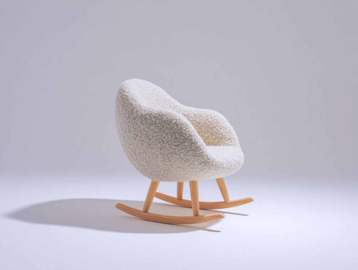 Sedia a dondolo - Bouclé-Legno - 76x72x82 cm - Crema-Legno naturale - Stile scandinavo