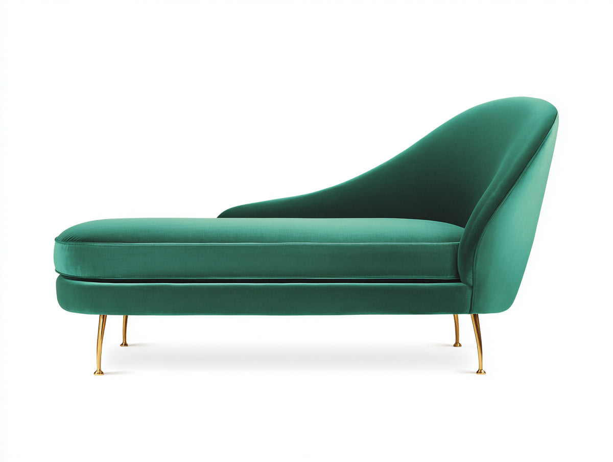 Chaise longue - Velluto-Metallo - 184 x 85 x 88 cm - Verde smeraldo-Oro - Stile moderno organico