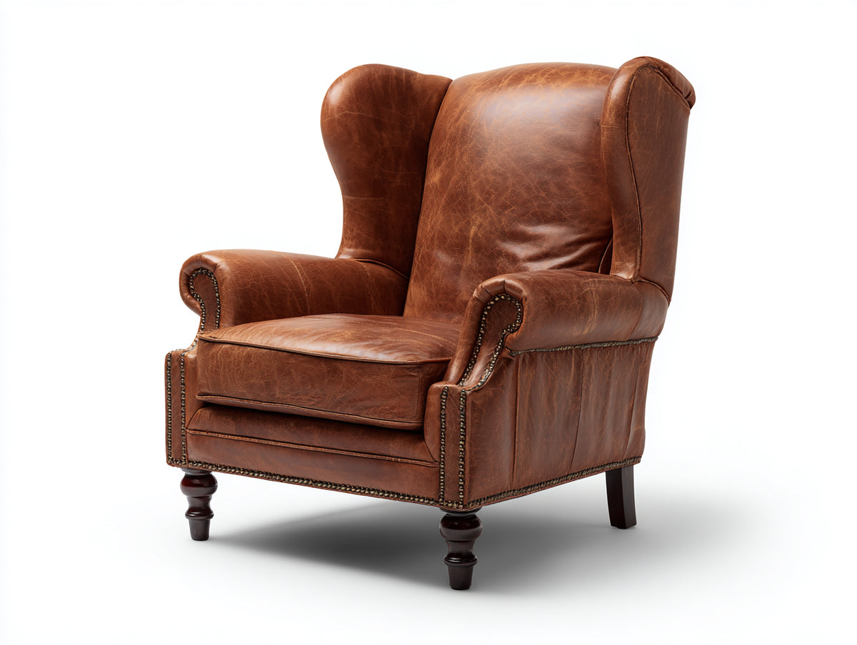 Poltrona - Pelle-Legno - 91x90x110 cm - Cognac - Stile classico vintage