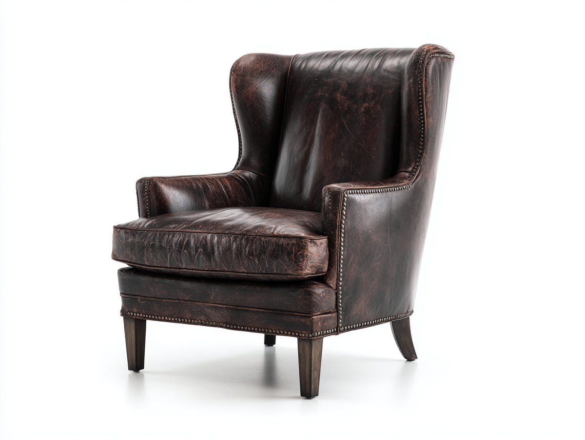 Poltrona - Pelle-Legno - 86x85x107 cm - Marrone scuro - Stile classico vintage