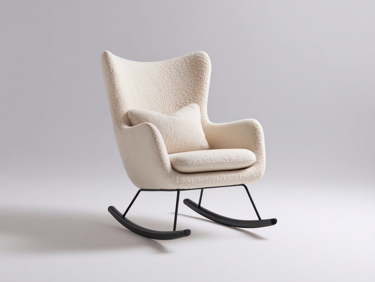Sedia a dondolo - Bouclé-Acciaio - 82x76x105 cm - Crema-Nero - Stile moderno