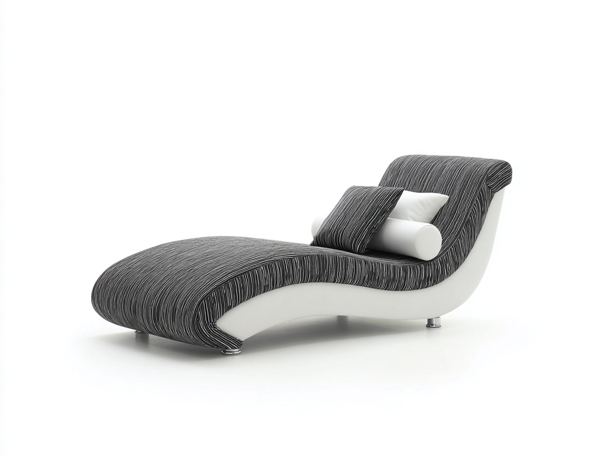 Chaise longue - Pelle-Tessuto-Metallo - 204 x 92 x 88 cm - Bianco-Nero-Grigio-Argento - Stile moderno curvo