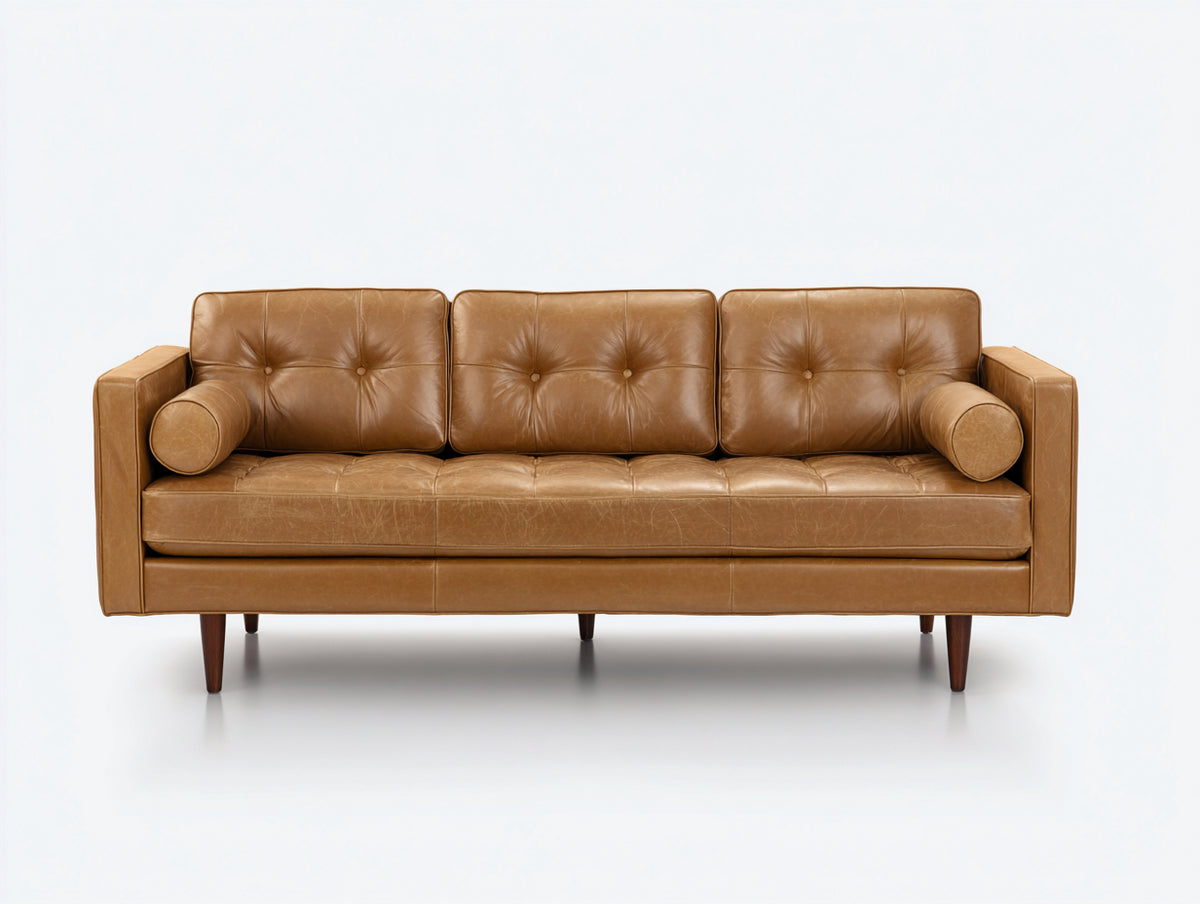 Divano lineare-Pelle-Legno-250x95x85 cm-Marrone-Stile moderno