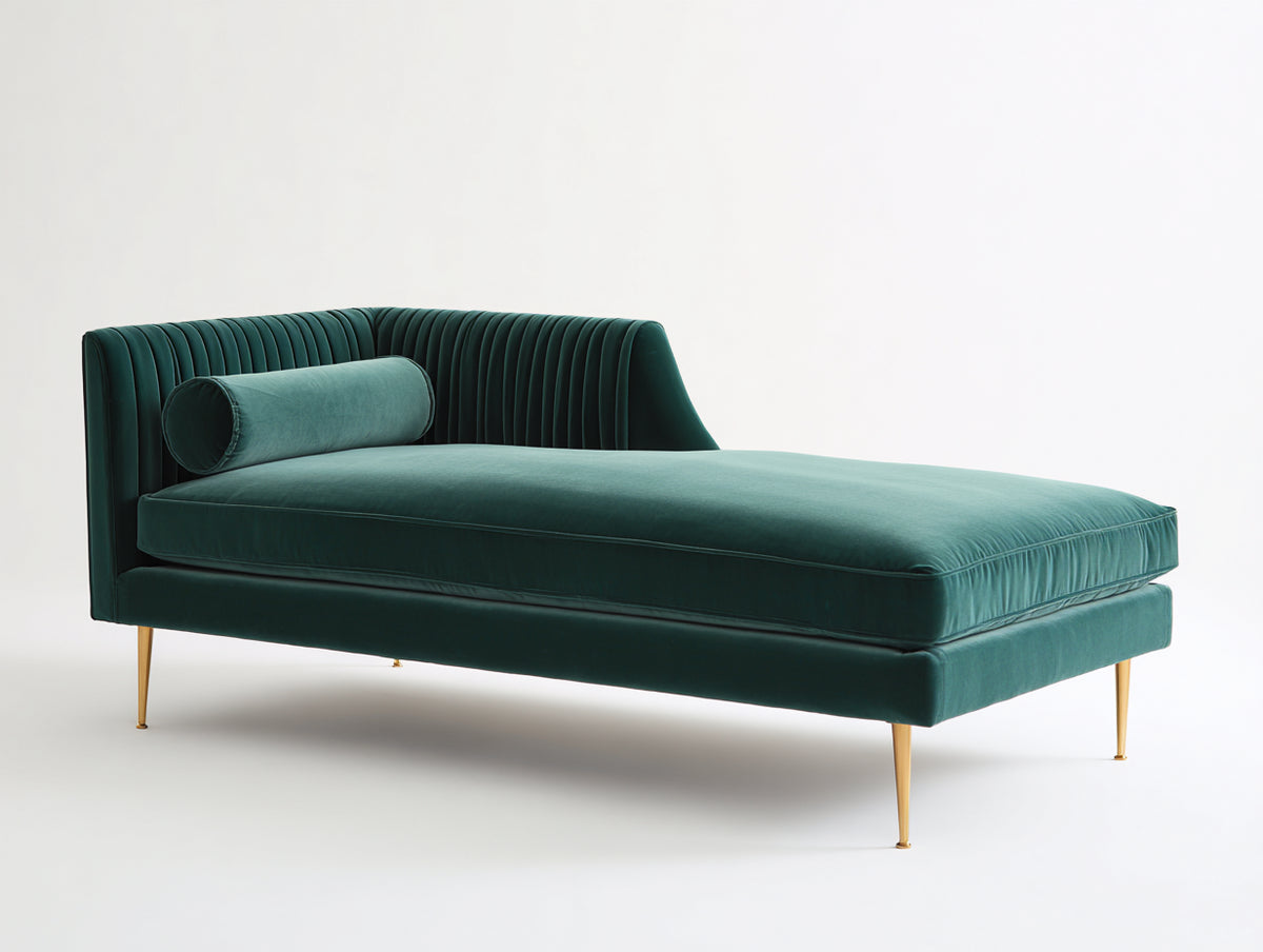 Chaise longue - Velluto-Metallo - 196 x 90 x 84 cm - Verde petrolio-Oro - Stile glamour contemporaneo