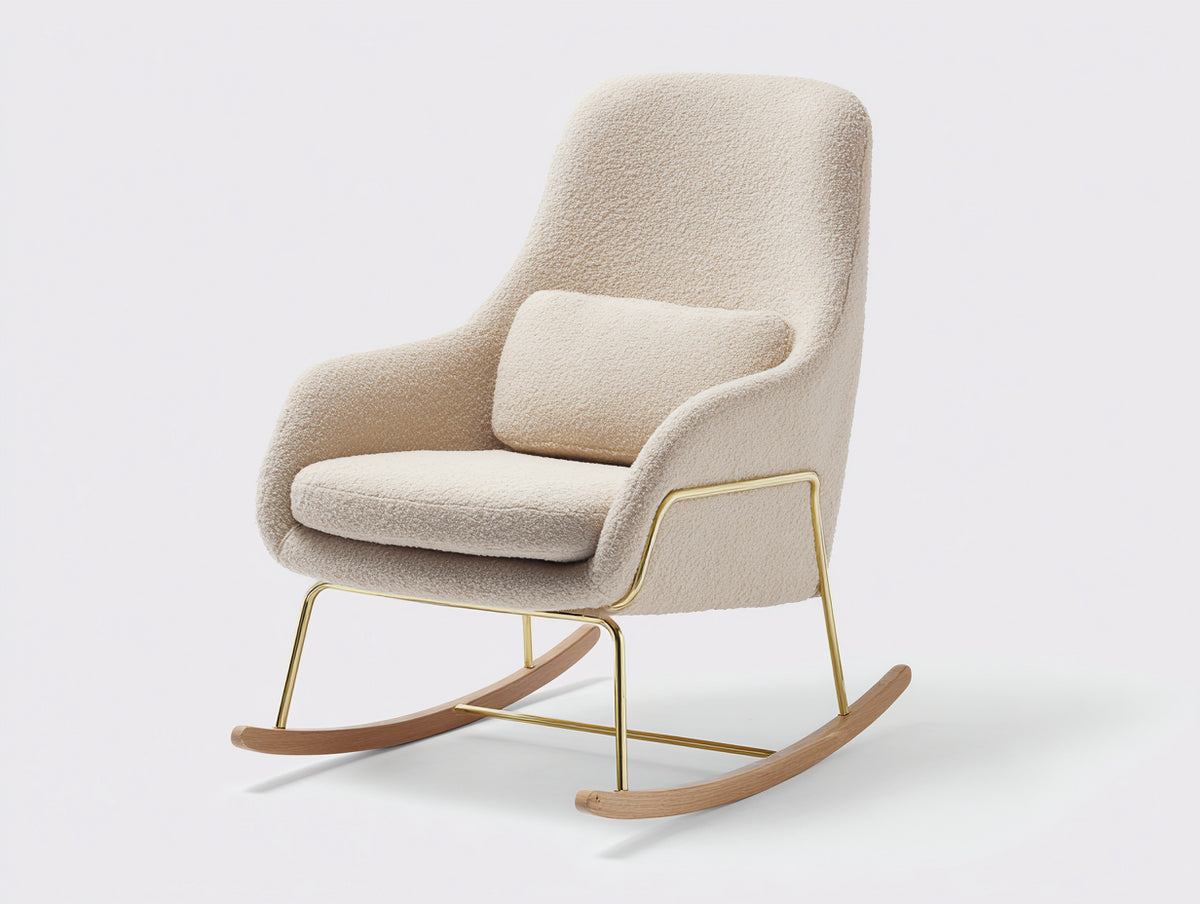 Sedia a dondolo - Bouclé-Metallo-Legno - 83x76x106 cm - Crema-Oro-Legno naturale - Stile contemporaneo
