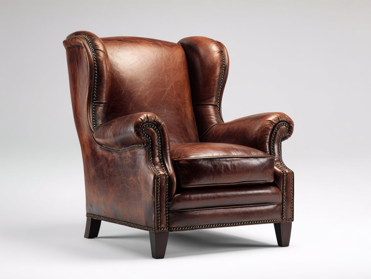 Poltrona - Pelle-Legno - 91x89x110 cm - Marrone cognac - Stile classico vintage
