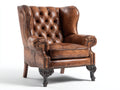 Poltrona - pelle-legno - 95x90x112 cm - marrone chiaro - stile classico