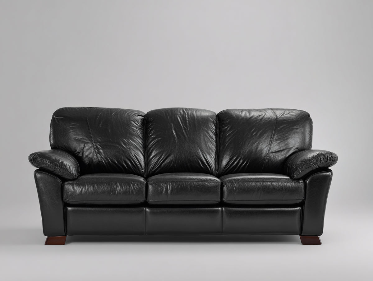 Divano lineare-Pelle-Legno-240x95x85 cm-Nero-Stile classico