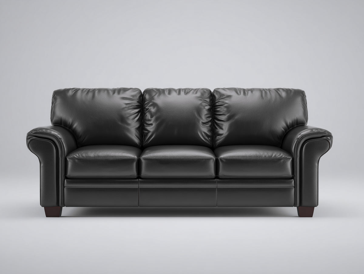 Divano lineare-Pelle-Legno-240x95x85 cm-Nero-Stile moderno