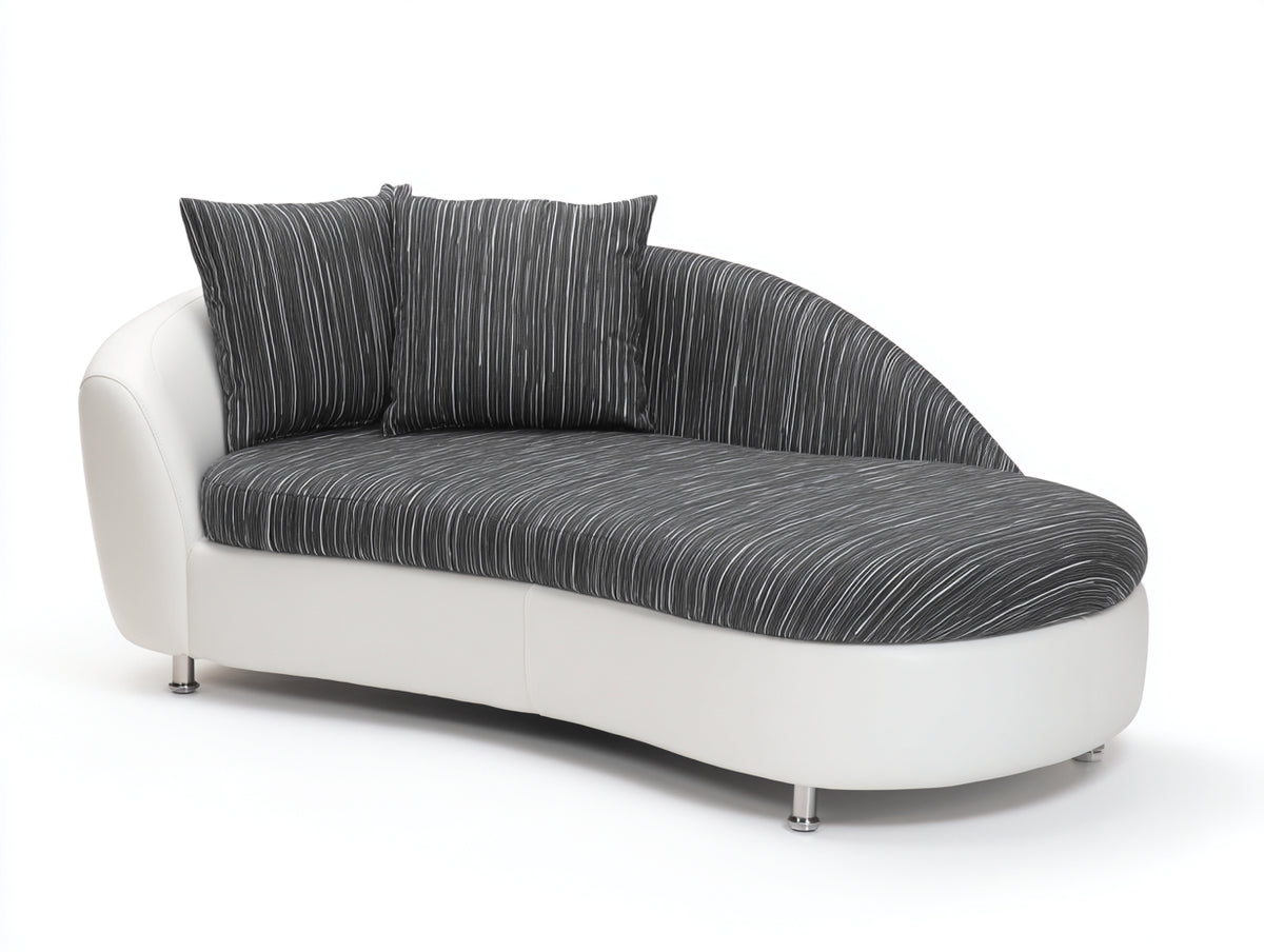 Chaise longue - Pelle-Tessuto-Metallo - 191 x 96 x 83 cm - Bianco-Nero-Grigio-Argento - Stile moderno asimmetrico