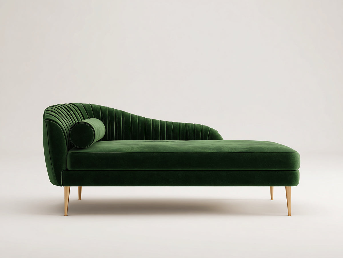 Chaise longue - Velluto-Metallo - 188 x 82 x 86 cm - Verde bosco-Oro - Stile Art Déco contemporaneo