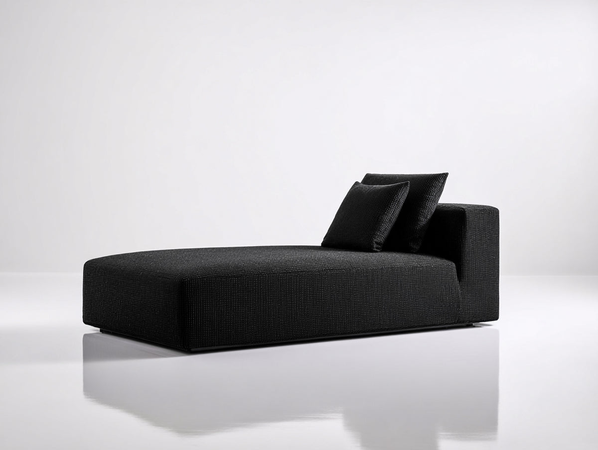Chaise longue - Tessuto - 198 x 92 x 72 cm - Nero - Stile minimalista contemporaneo