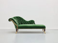 Chaise longue - Velluto-Legno-Metallo - 194 x 82 x 90 cm - Verde bosco-Marrone-Oro - Stile vittoriano classico