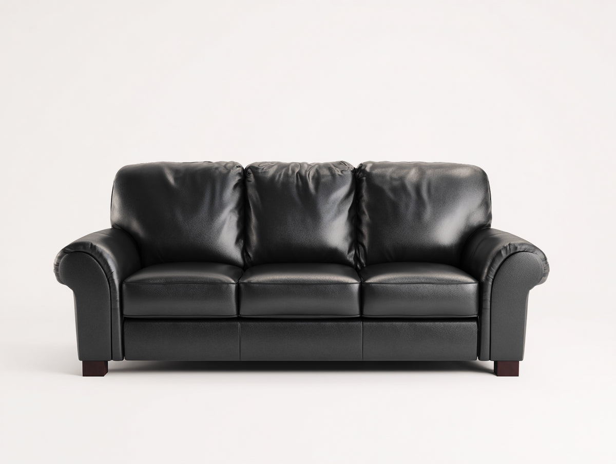 Divano lineare-Pelle-Legno-225x95x85 cm-Nero-Stile moderno