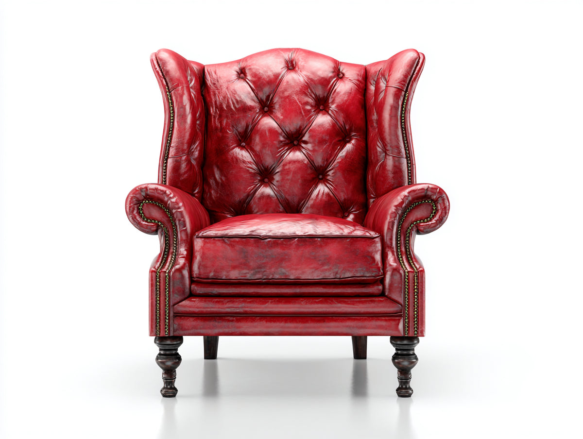 Poltrona - pelle-legno - 94x88x111 cm - rosso - stile classico