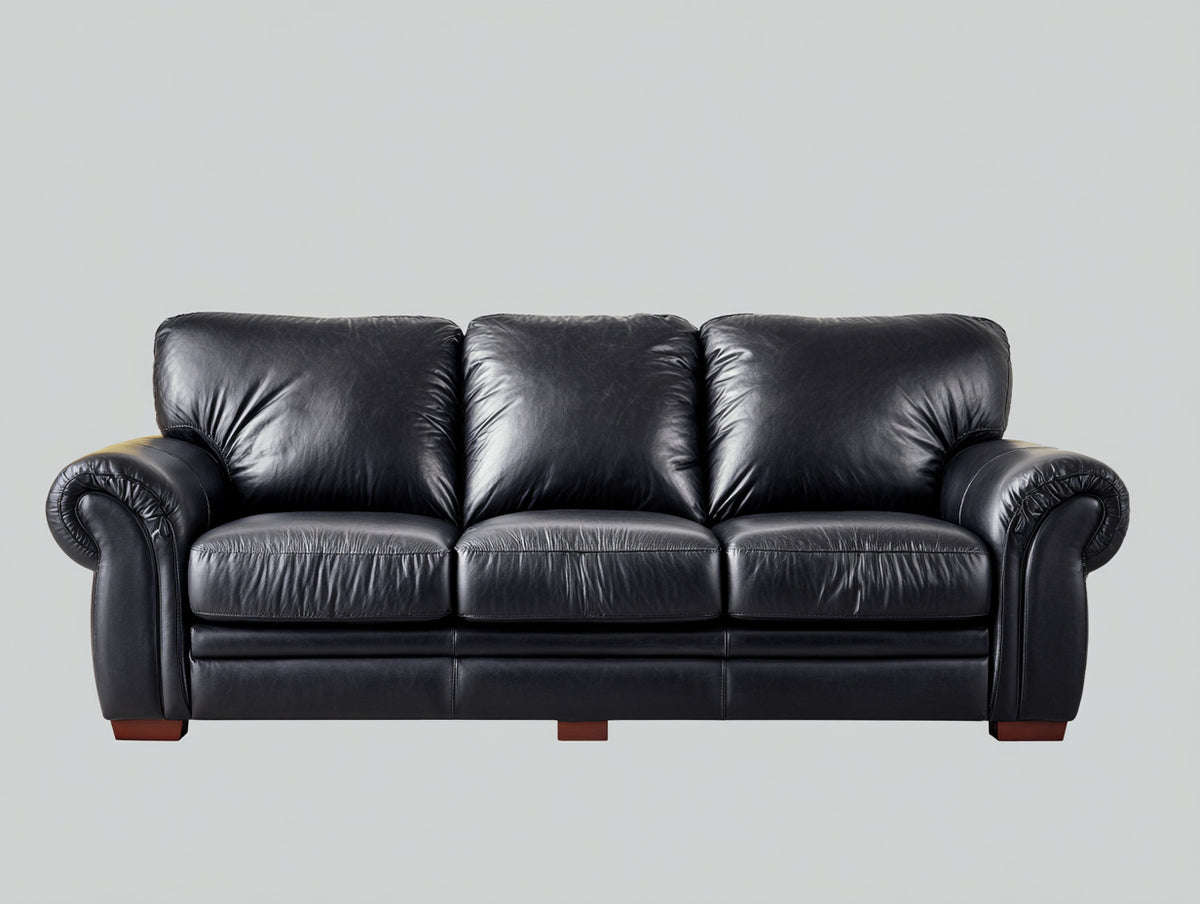 Divano lineare-Pelle-Legno-235x95x85 cm-Nero-Stile moderno